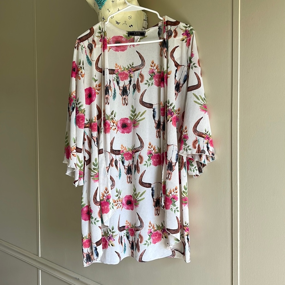 L&B floral bull skull kimono